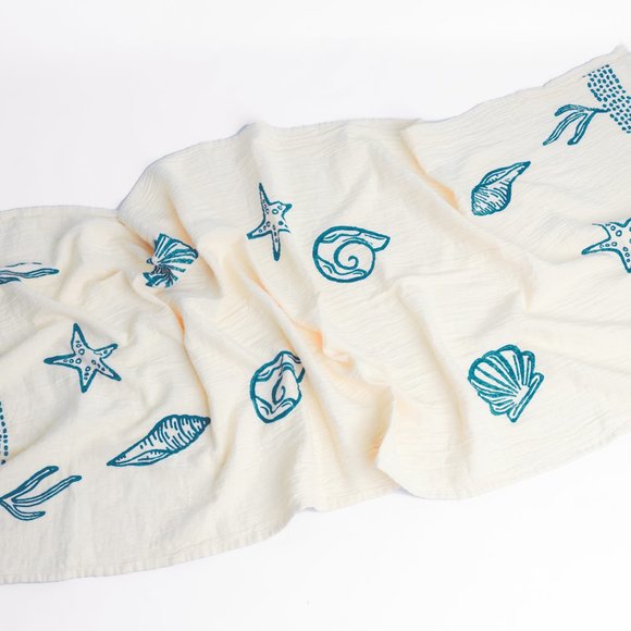 ICONIUM Luxury Sea shell printed, muslin Peshtemal for women - Picture 5 of 7